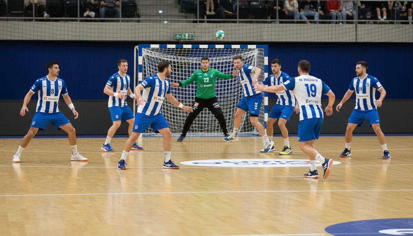 Handball-Team im Angriff während eines Spiels