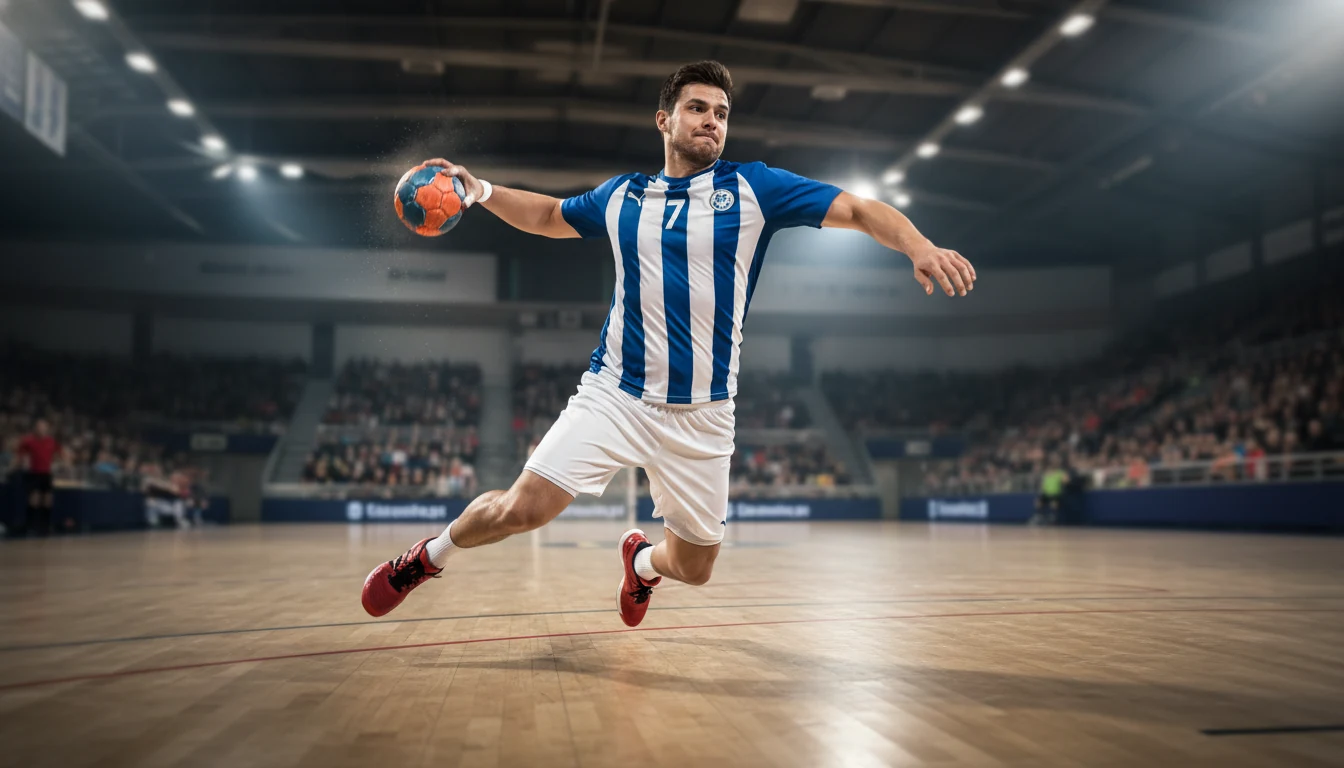 Dynamischer Torwurf bei einem Handball-WM-Spiel