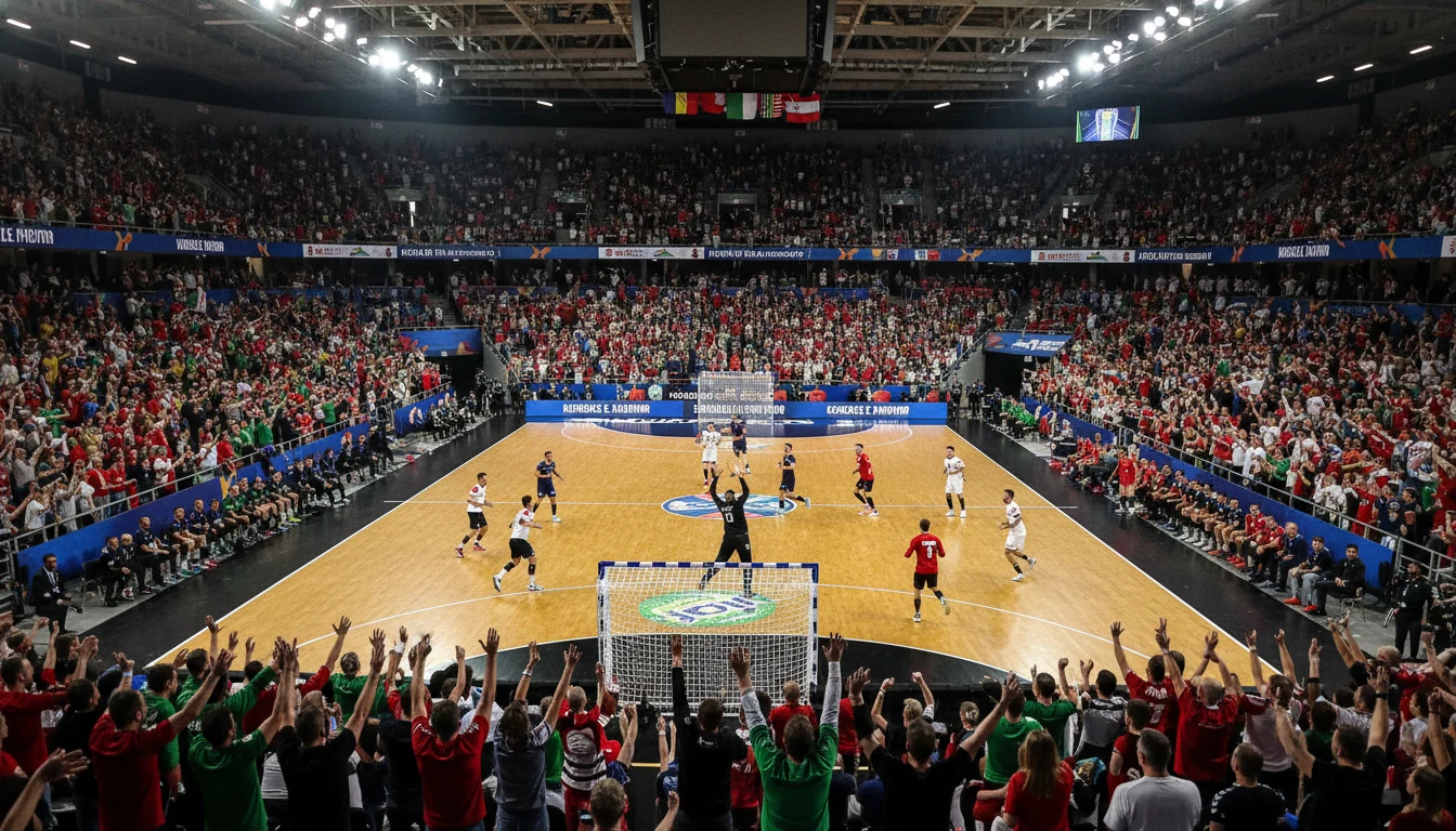 Handball-WM Arena mit begeisterten Fans bei einem spannenden Spiel