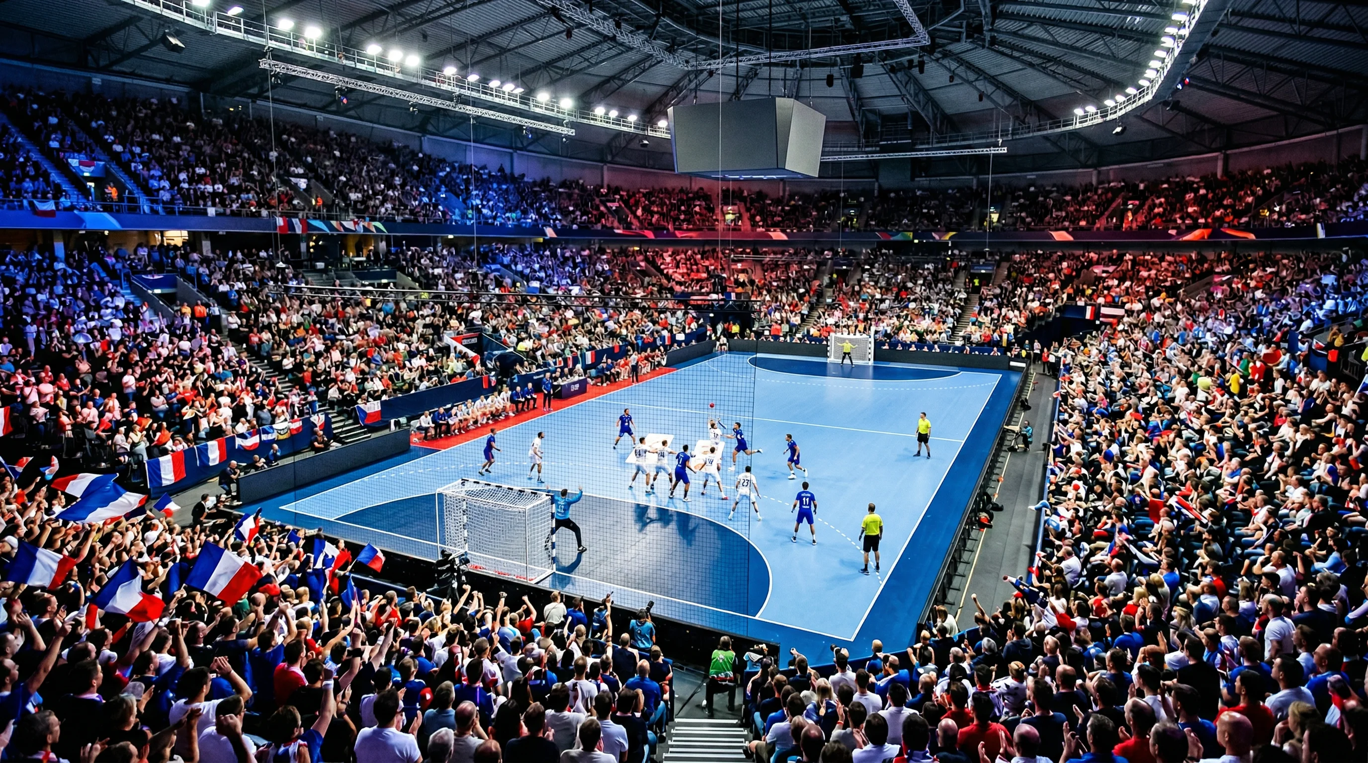 Blick in eine gefüllte Handball-Arena während eines WM-Turnierspiels