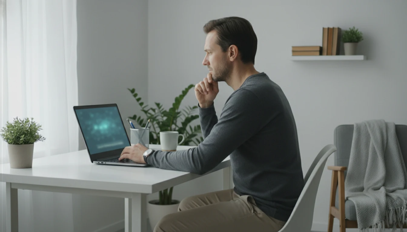 Konzentrierter Wetter analysiert Daten am Laptop